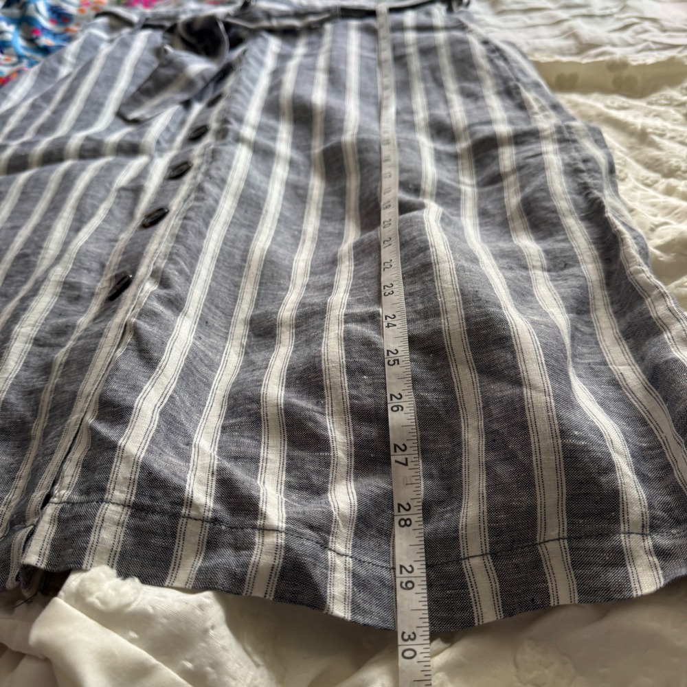 Christian Siriano Skirt 2X Grey White Stripe Linen Button Front Tie Waist Midi - Picture 5 of 8